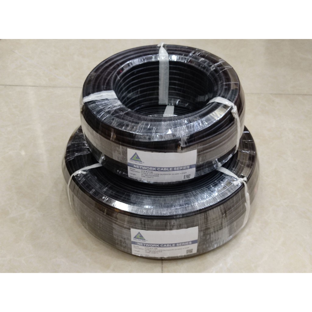 10m/15m/20m Cáp mạng ngoài trời DELTALINK chuẩn Cat6 lõi lớn 23AWG bấm sẵn đầu kết nối có dây thép gia cường