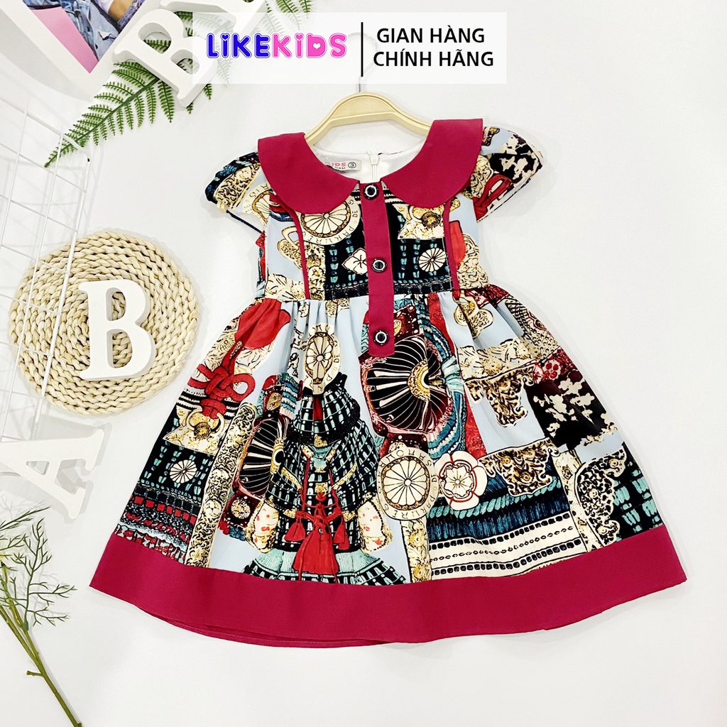 Đầm bé gái thổ cẩm sang trọng LIKEKIDS váy đính nút trước ngực dành cho các bé từ 8 tháng đến 10 tuổi - T83