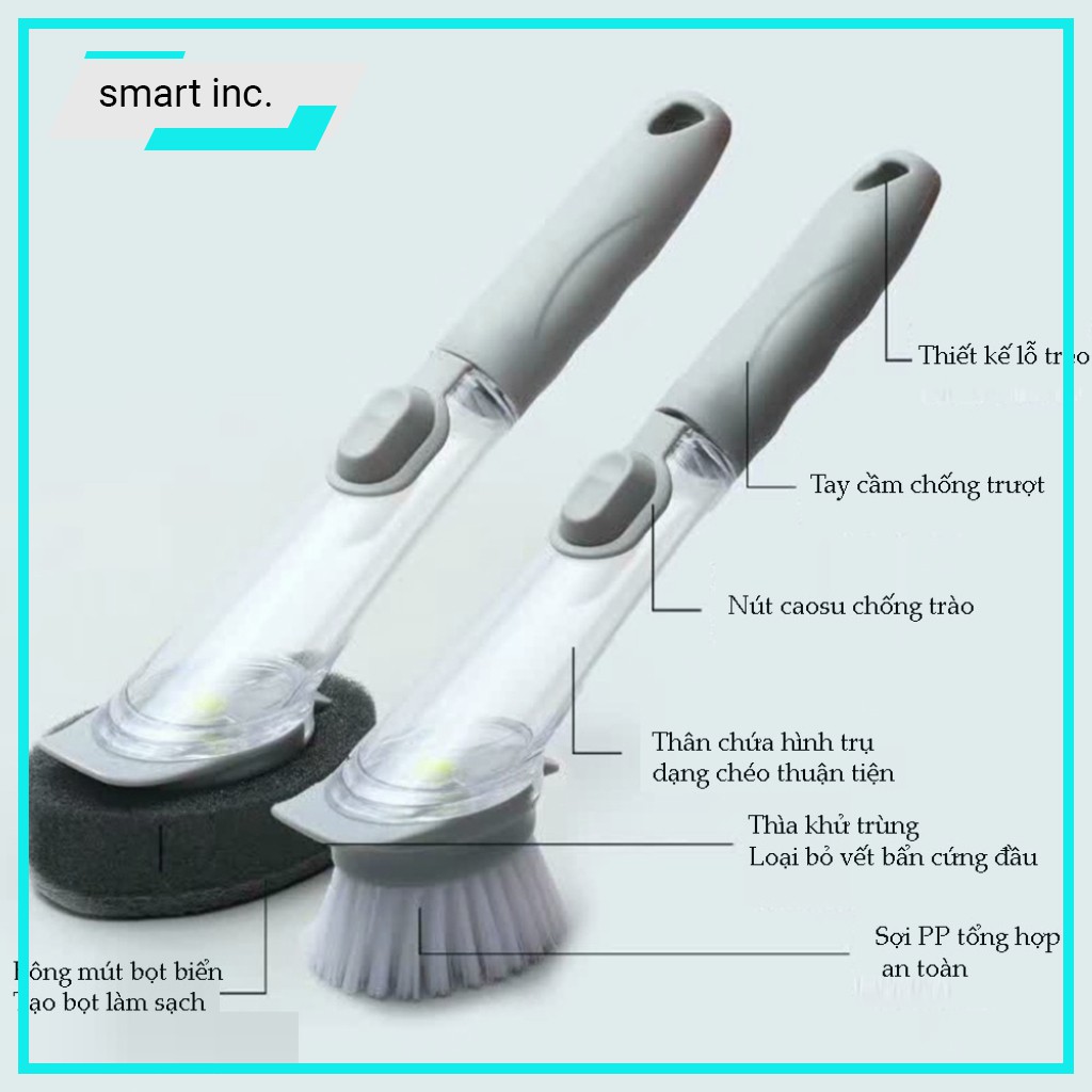 Chổi Cọ Rửa 4in1 Xịt Chà Vết Bẩn Nhà Bếp Nhà Tắm Bàn Chải Nhựa Chà Sàn Nước Nồi Thau Có Ngăn Đựng Xà Bông Nước Rửa Chén