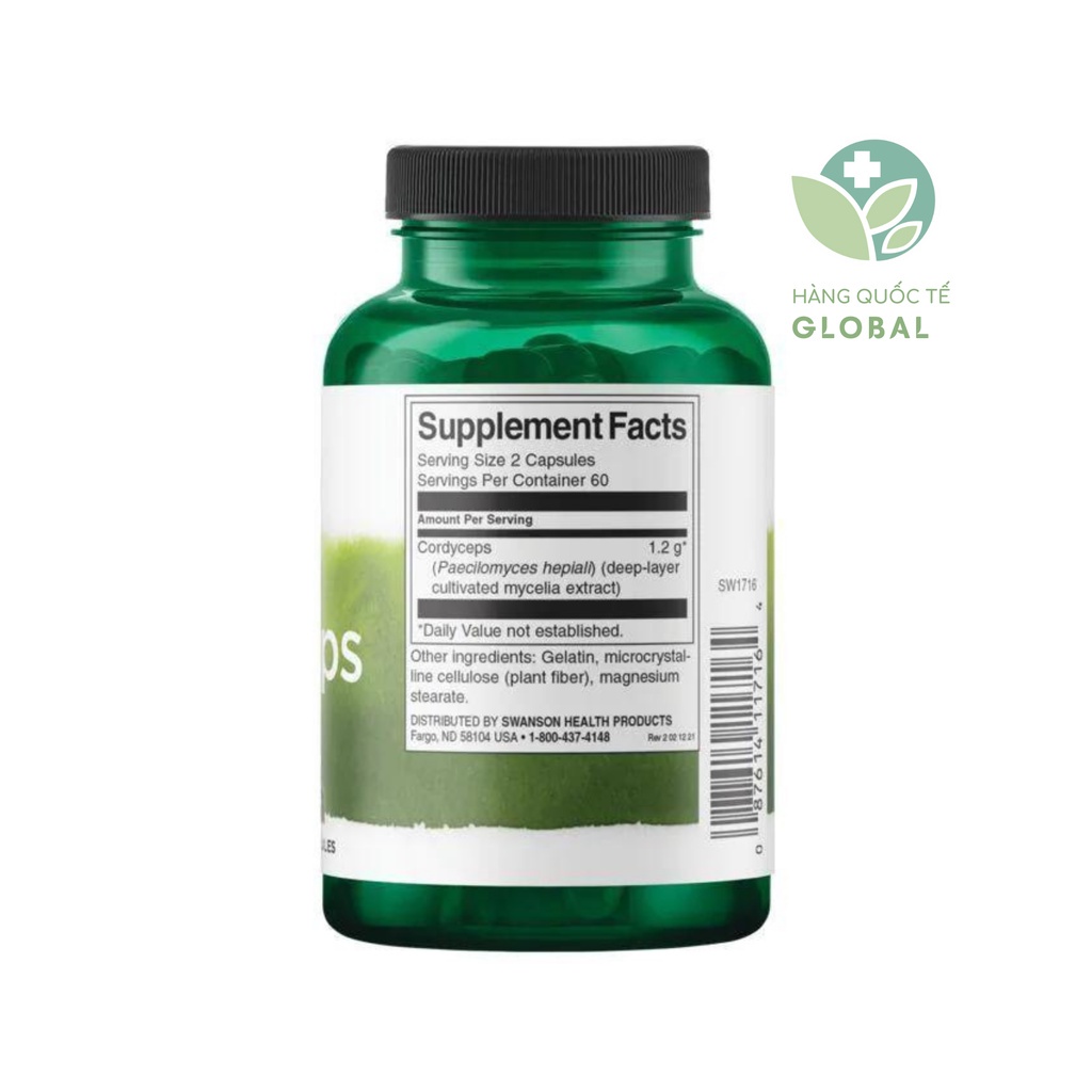 SWANSON CORDYCEPS 600mg, 120 viên, Đông trùng hạ thảo, bồi bổ cơ thể