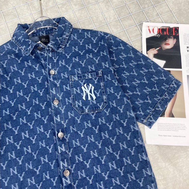 ẢNH THẬT - Áo Sơ Mi Jean MLB Classic Monogram Denim Short Sleeve Shirt New York VNXK - ÁO BÒ HÀNG XUẤT DƯ FULLTAG