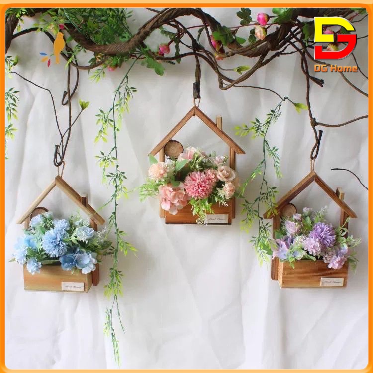 Giỏ Hoa Treo Tường Hoa Giả Cao Cấp Phong Cách Vintage Độc Đáo Cắm Sẵn Tặng Kèm Móc 4 Chân DC-39