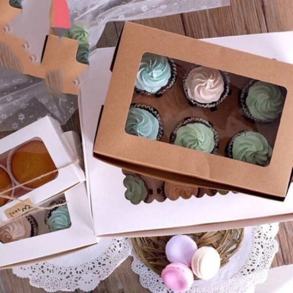 Hộp cupcake mở nắp 6 bánh màu nâu