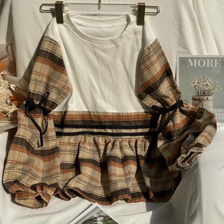 Áo babydoll caro cột nơ tay - S5U