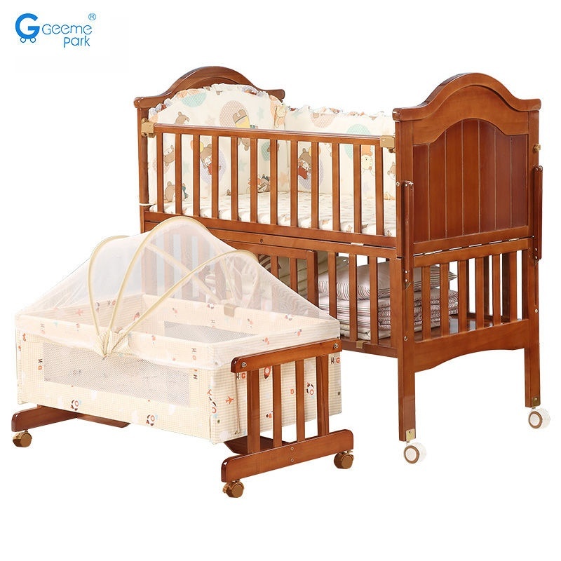 Cũi trẻ em ghép giường lớn có thể di chuyển bé cũi gỗ rắn nhỏ mới sinh ngủ đa chức năng