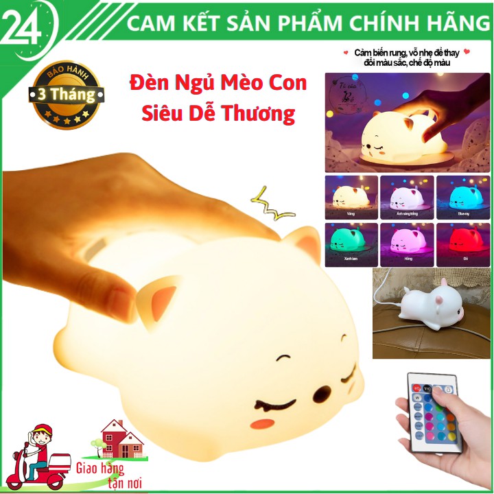 [BẢO HÀNH 3 THÁNG] Đèn ngủ silicone Mèo con dễ thương có điều khiển từ xa 16 màu