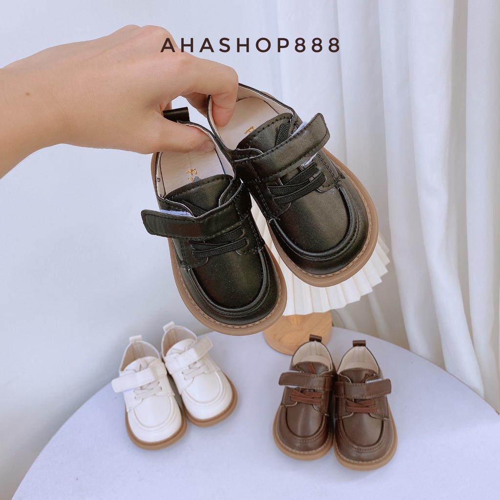 Size 21-26 Giày Tây Oxford Mũi Tròn Bo Viền Quai Dán Style Công Tử Cho Bé Trai Từ 1-4 Tuổi K170