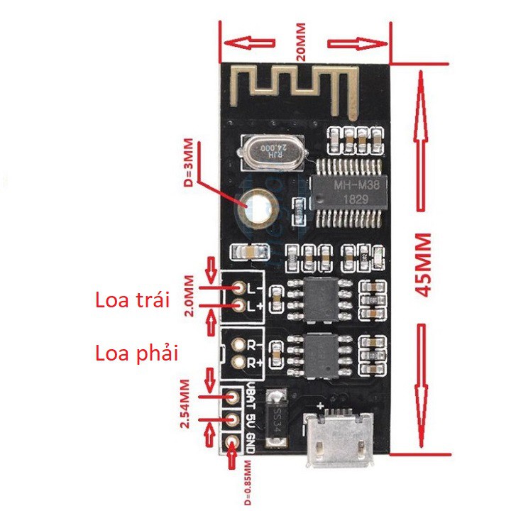 Mạch khuếch đại âm thanh qua bluetooth 4.2 tích hợp