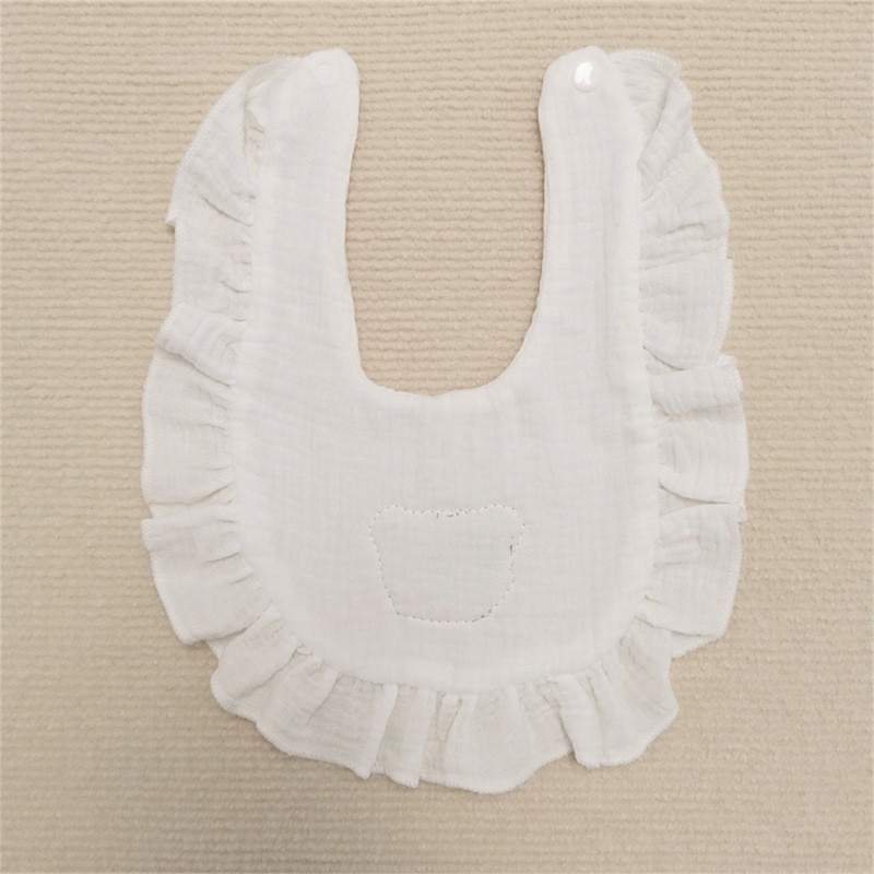 Yếm Cotton Thêu Họa Tiết Gấu Hoạt Hình Viền Bèo Ngọt Ngào Xinh Xắn Cho Bé Sơ Sinh