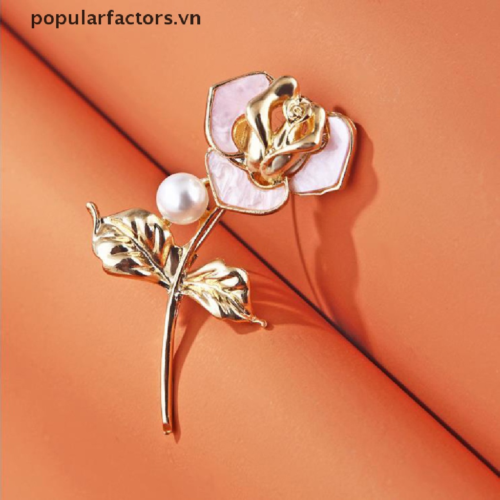 Ghim Cài Áo Hình Hoa Hồng Đính Ngọc Trai Nhân Tạo Thời Trang