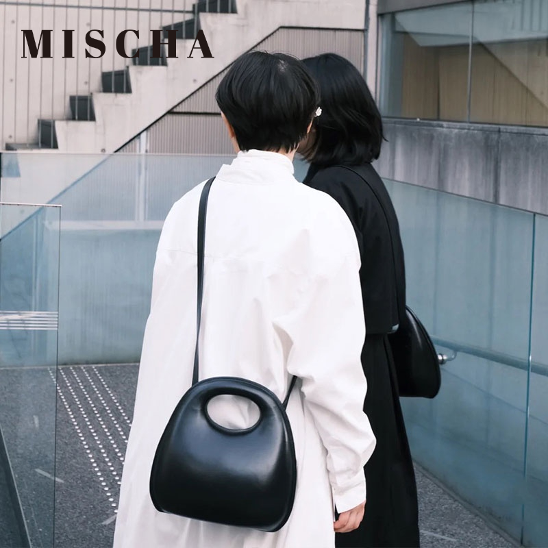 MISCHA Túi Đeo Chéo Da PU Hình Tròn Nhỏ Màu Trơn Dễ Phối Đồ Hợp Thời Trang