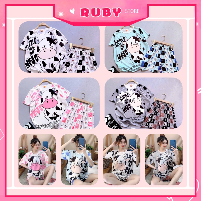 Set bộ Bò Sữa ❤️ Đồ bộ mặc nhà bé trai bé gái hoạt hình bé yêu thích (Dưới 35KG) ❤ Rubystorevn ❤ Tổng hợp size s DBRBD