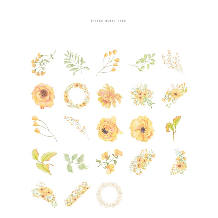 Sticker hộp 46 miếng dán - Hoa Vàng - Hộp nhãn dán trang trí sổ tay bullet journal - M100