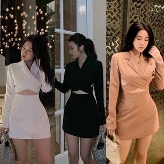 Set áo croptop dáng vest dây cột chéo eo với chân váy A