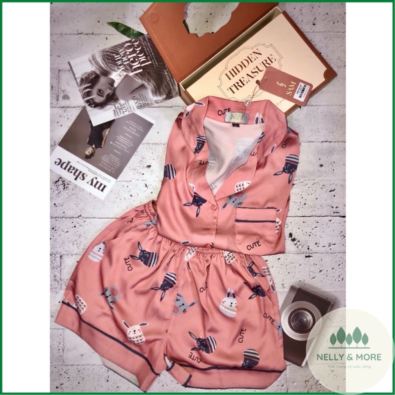 {VIDEO THẬT} Bộ Pyjama Lụa Sam quần cộc hoạ tiết đáng yêu
