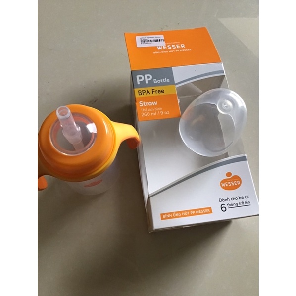 Bình ống hút PP WESSER 260ml không bị đổ cho bé từ 6 tháng