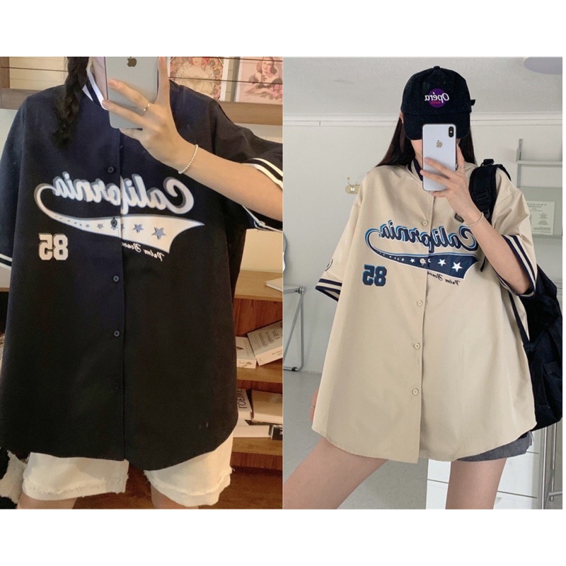 Áo sơ mi nam nữ tay lỡ cali85, áo bomber chất cotton mềm mịn, form thụng unisex phong cách hàn quốc, free size < 65 kg