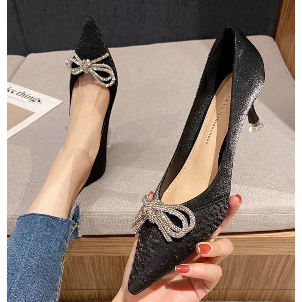 Giày Nữ Cao Cấp , Giày Cao Gót Nữ Mũi Nhọn, Đế Nhọn Cao 6P, Lụa Bọc Satin Cao Cấp, Kiểu Dáng Trẻ trung, Thoải mái-DA770