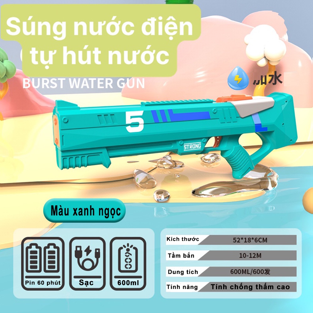 Súng Nước Áp Lực, Sử Dụng Pin Sạc Có Thể Tự Hút Nước, Đồ Chơi Đi Biển Mùa Hè