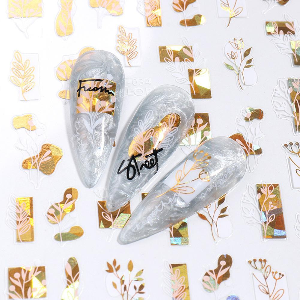 Miếng Dán Trang Trí Móng Tay Nghệ Thuật Họa Tiết Lá Vàng Đen Vàng V0X5