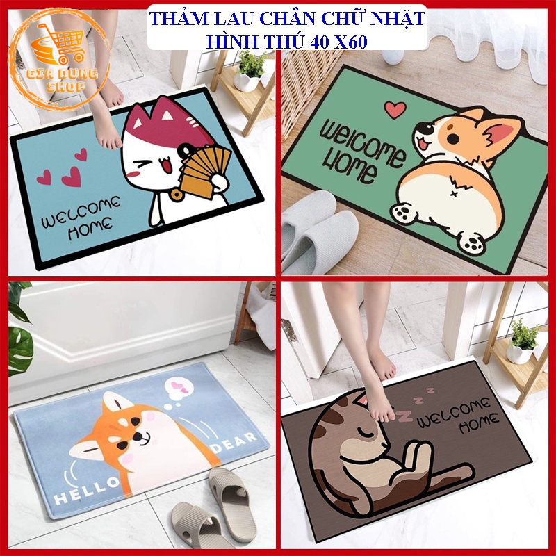 Thảm Lau Chân Hình Thú Cưng 3D Chống Trượt - Thảm Chùi Chân Chữ Nhật Kích Thước 40X60CM  - Thấm Hút Nước Nhiều Mẫu Đẹp