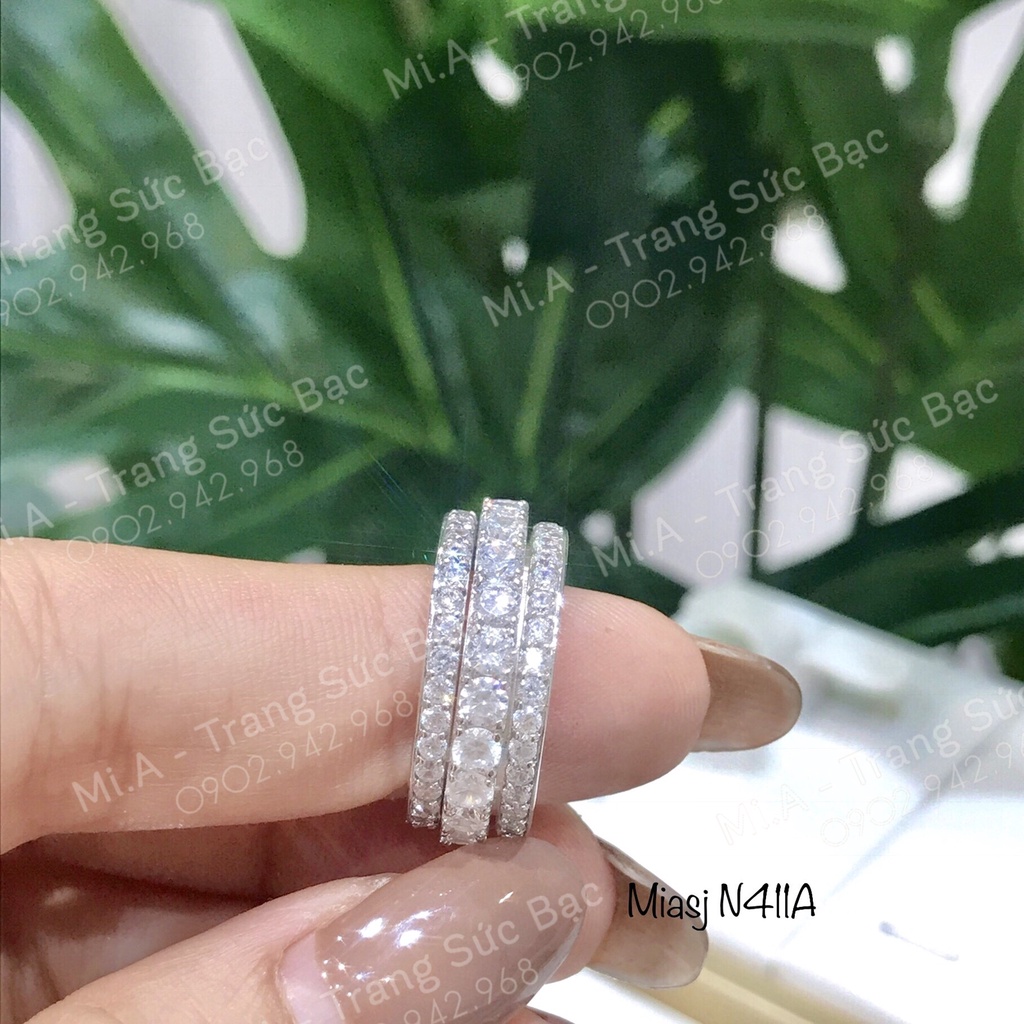 Nhẫn nữ bạc Ý S925 MiASJ thân ghép 3 nạm đá cao cấp N411A
