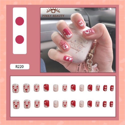 [Phụ Kiện Tặng Kèm 2 Món]Set 24 Móng Tay Giả Thời Trang Cá Tính, Mẫu Nail Pinky Beauty Cho Nữ Diện Các Dịp Lễ, Tết, Noel