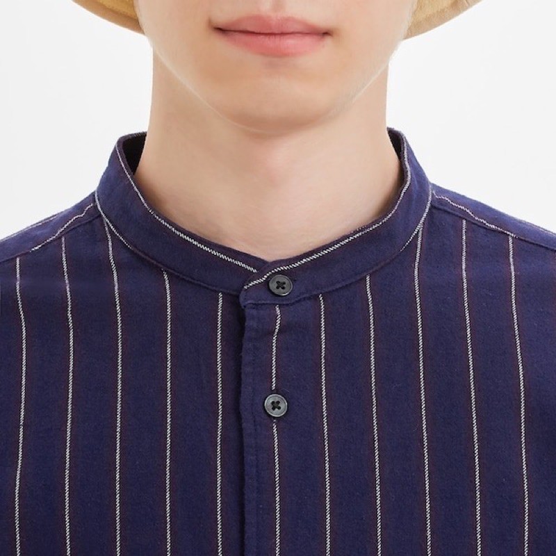 Áo sơ mi nam dài tay cổ tàu kẻ sọc dọc dòng flannel thời trang của GU - Nhật