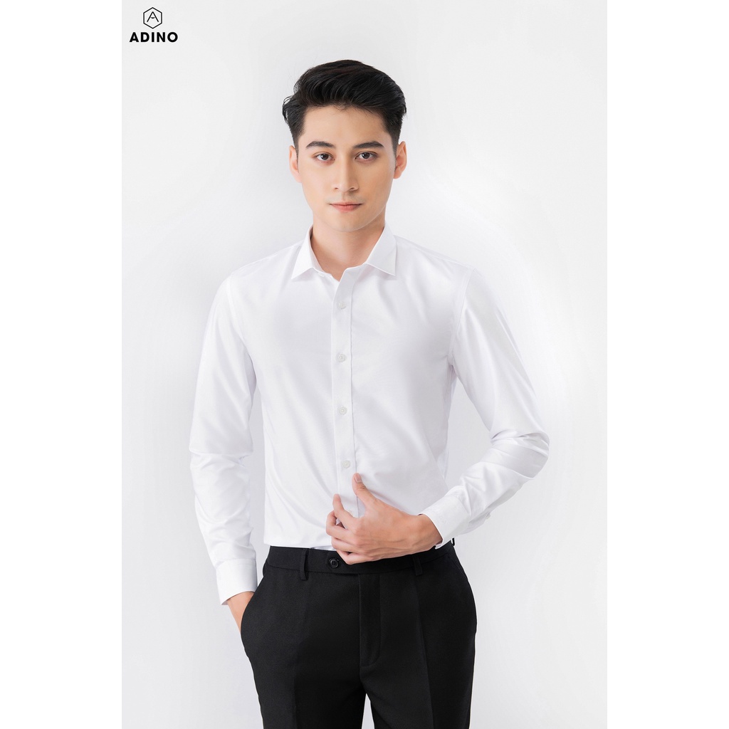 Áo sơ mi nam trơn dài tay cổ bẻ vải cotton lụa form ôm body kiểu Hàn Quốc VINTINO SMR