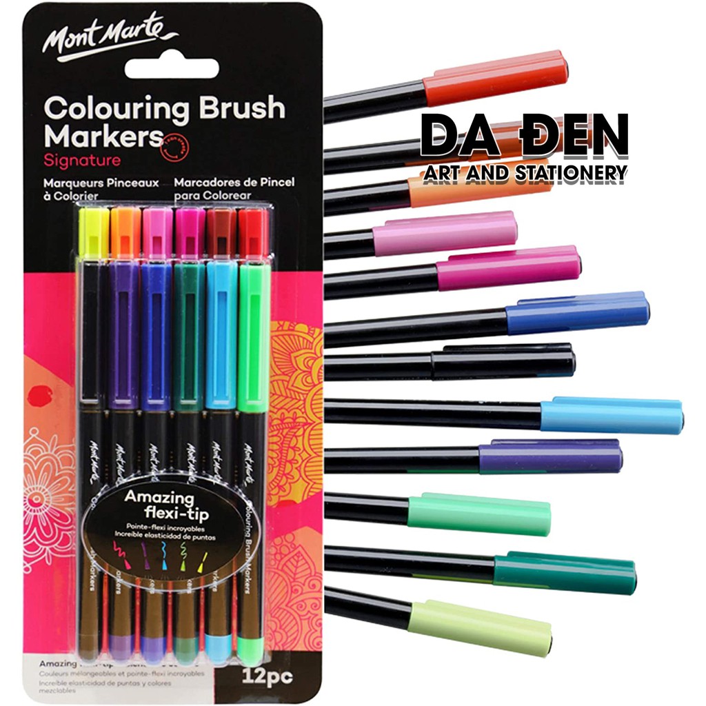 [DA ĐEN] Bộ Bút Cọ Coloring Brush Pen 12 Màu Mont Marte