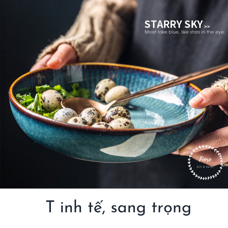 Bộ bát đĩa - bộ bát đĩa sứ -12 món cho 4 người Starry Sky men hỏa biến xanh - quà tặng tân gia đẹp BATM12