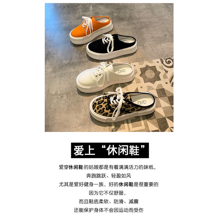 Baotou Slipper Women's Shoes2021Summer New Fashionable All-Match Breathable Platform Non-Slip Casual Lace up Canvas Shoes