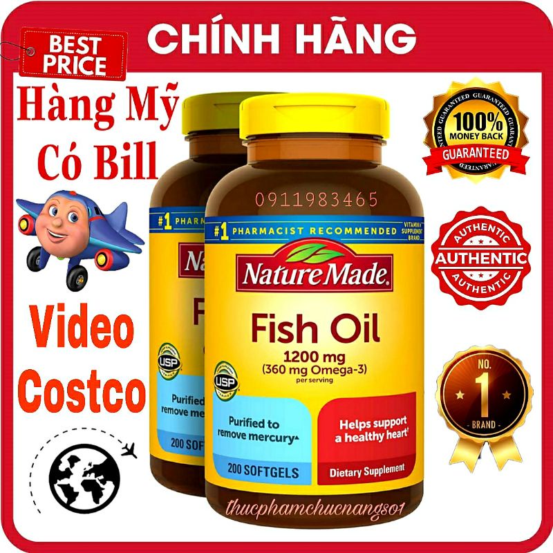 Nature Made Fish Oil 1200mg 200 Viên Cam Kết Chính Hãng