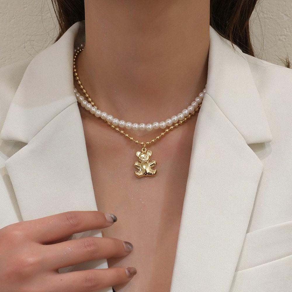 Vòng cổ Hai Lớp Mặt Hình Gấu VANES1 Phong Cách Hàn Quốc Thời Trang Cho Nữ