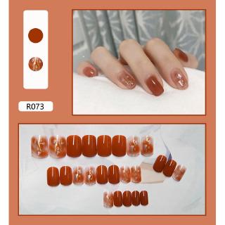 Bộ 24 Móng Tay Giả Màu Cam Kèm Keo Dán R073