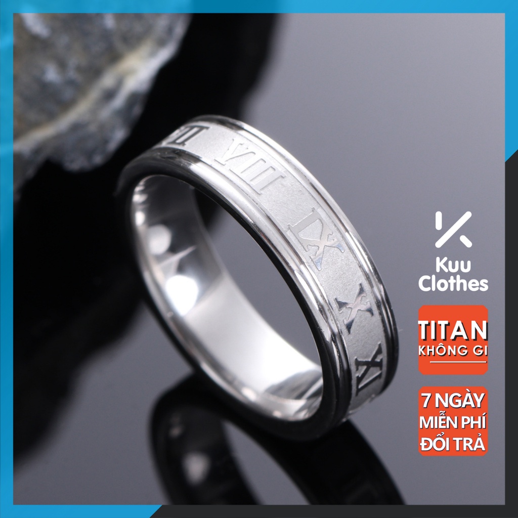Nhẫn nam nữ màu bạc tròn La Mã Kuu Clothes thời trang unisex chất liệu Titan đẹp đơn giản không gỉ - Nhẫn La Mã