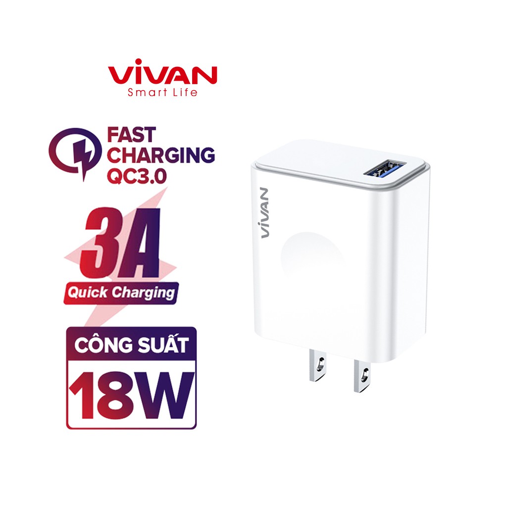 Cốc Sạc Nhanh 18W VIVAN DQ01U Tiêu Chuẩn Quốc Tế - BẢO HÀNH 12 THÁNG 1 ĐỔI 1