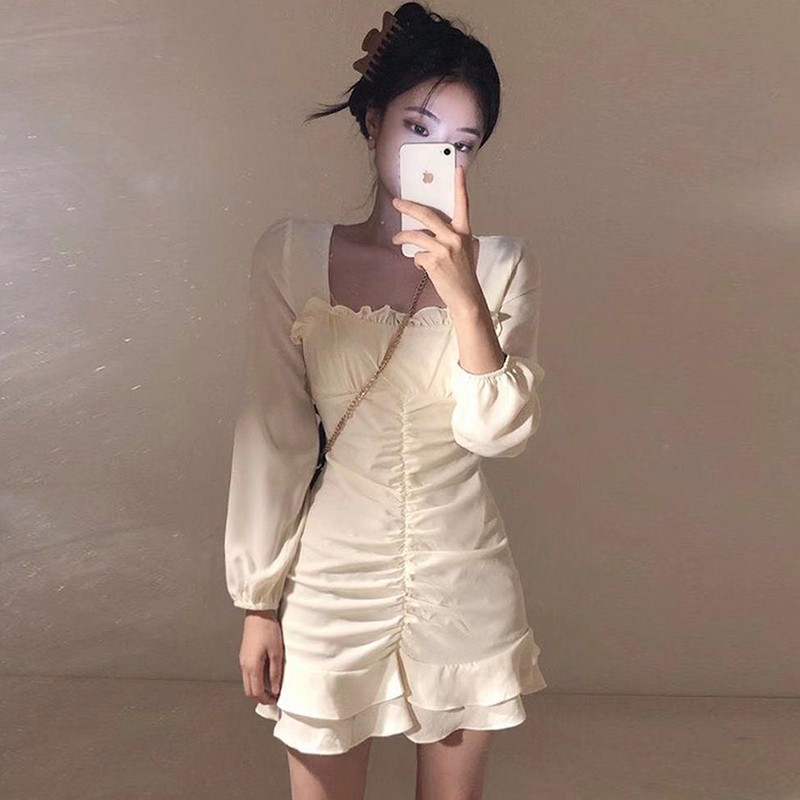 Váy ulzzang nữ dáng xòe đuôi cá ôm body, Đầm trắng ulzzang dài tay dự tiệc - Roxie | BigBuy360 - bigbuy360.vn