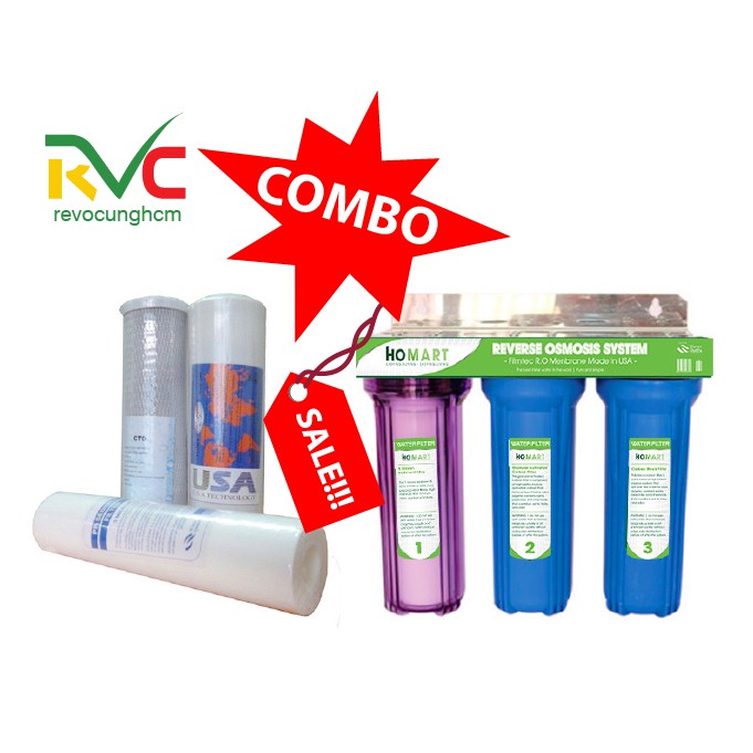 > COMBO Bộ Lọc Nước, Bộ lọc thô Sinh Hoạt 3 Cấp 30C3 Và Bộ 3 Lõi Lọc Nước 10INCH