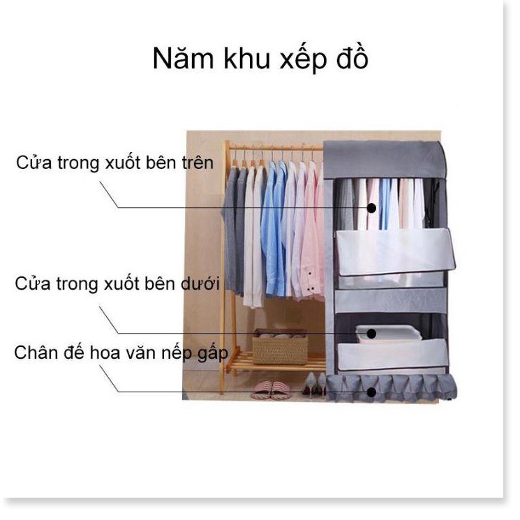Túi trùm tủ kệ quần áo chống bụi có dây kéo cỡ lớn 157x146x50cm - King's Garden