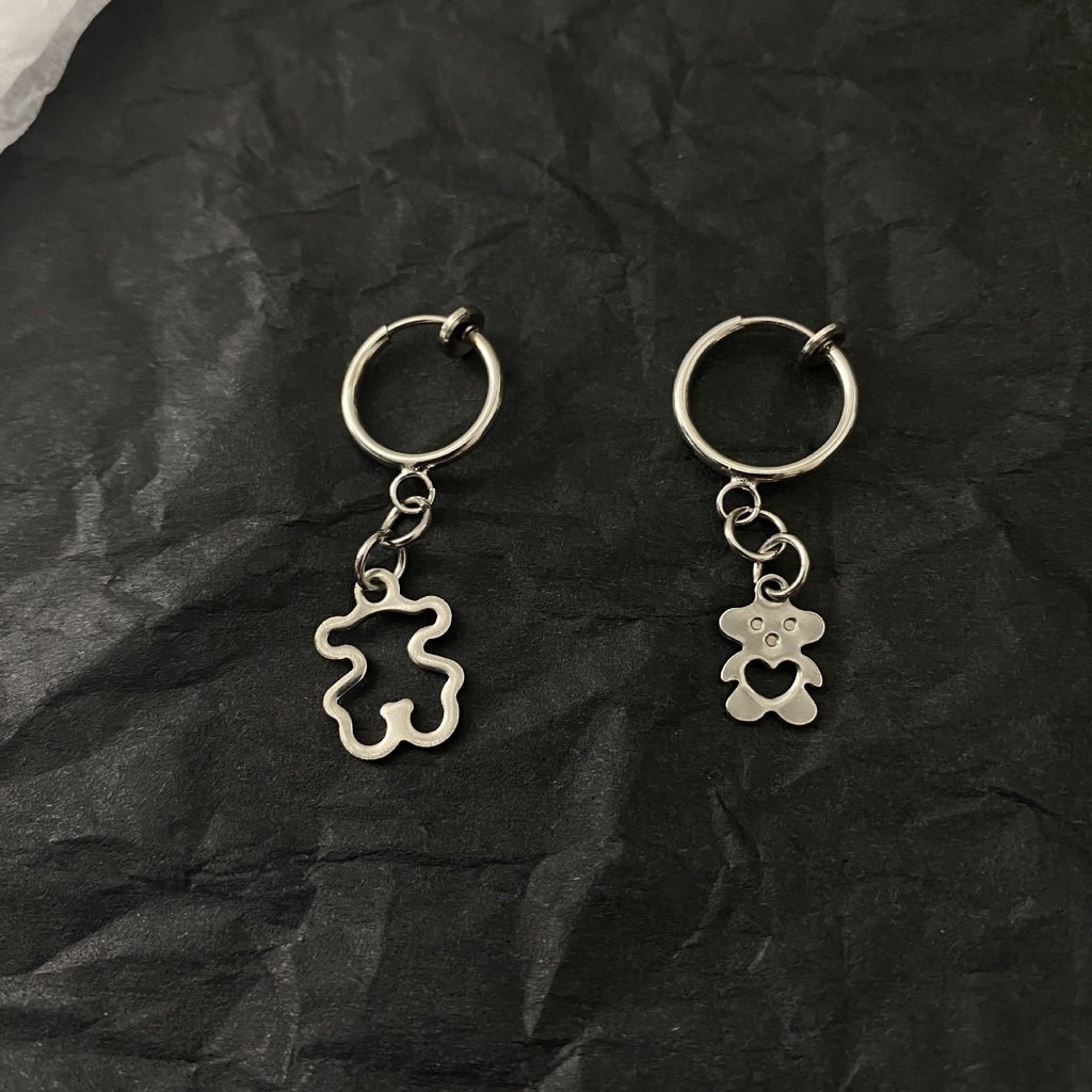 Khuyên Tai Hình Gấu Bằng Thép Không Gỉ Phong Cách Retro