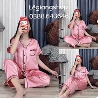 Đồ bộ pijama phi lụa thêu chữ dưới 58kg