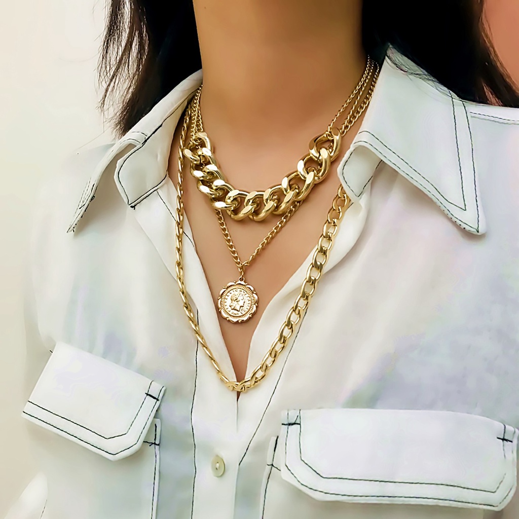 Vòng cổ Nhiều Lớp Bằng Hợp Kim Cuban Thời Trang Cho Nữ