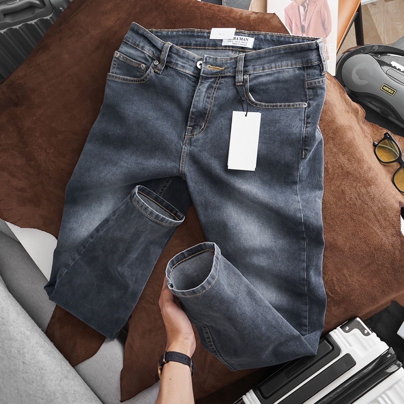 Quần jean dài nam rách co giãn xuất dư chất bò cao cấp dáng slimfit