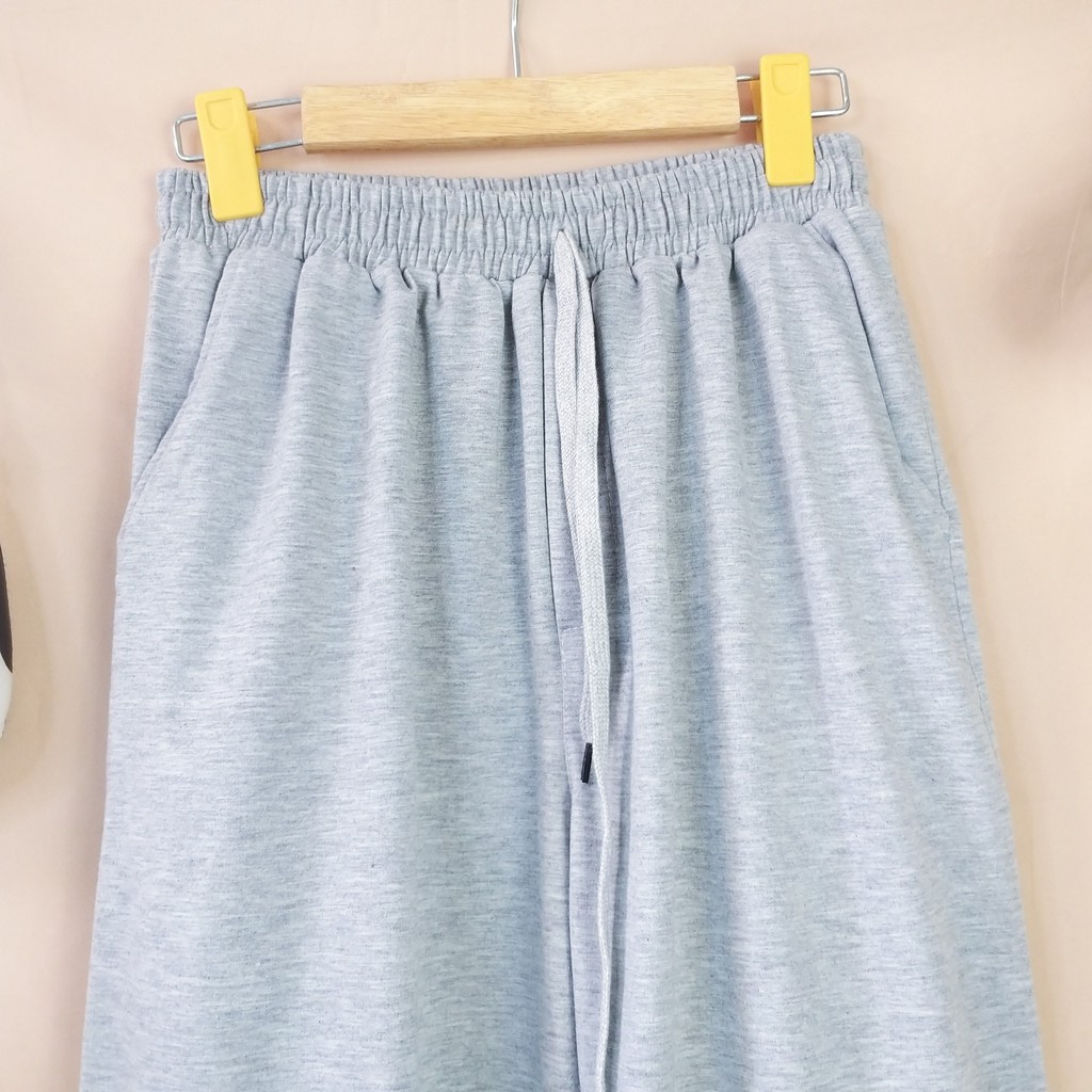 Quần ống rộng nữ, quần nỉ chất da cá dáng rộng cạp chun rách gối lai tưa Unisex màu xám