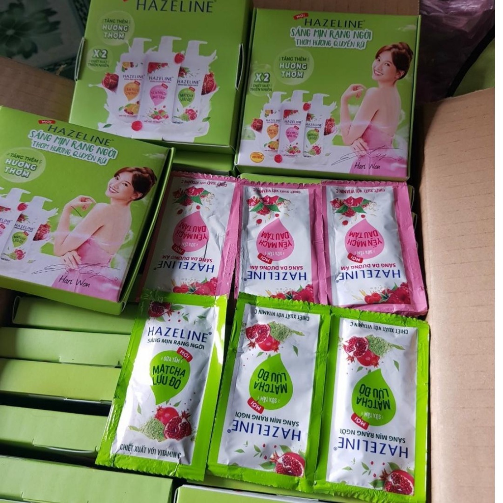 12 Gói Sữa Tắm Hazeline giữ ẩm trắng sáng da yến mạch và dâu tằm/ matcha lựu đỏ gói 4,5g-Gói rời