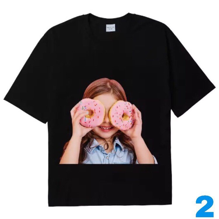 Áo thun tay lỡ ADLV cô bé ,cậu bé cầm bánh , tay lỡ from rộng ,phông nam nữ unisex