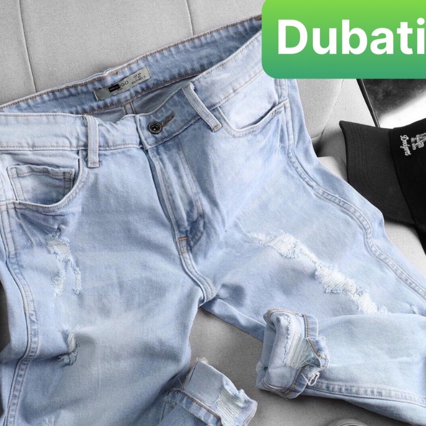 Quần Jeans Nam Xanh Wash Rách Ống Đứng Cáo Cấp Cô Giãn 4 Chiều, Không Nhăn, Không Xù - DB 78- DUBATI FASHION