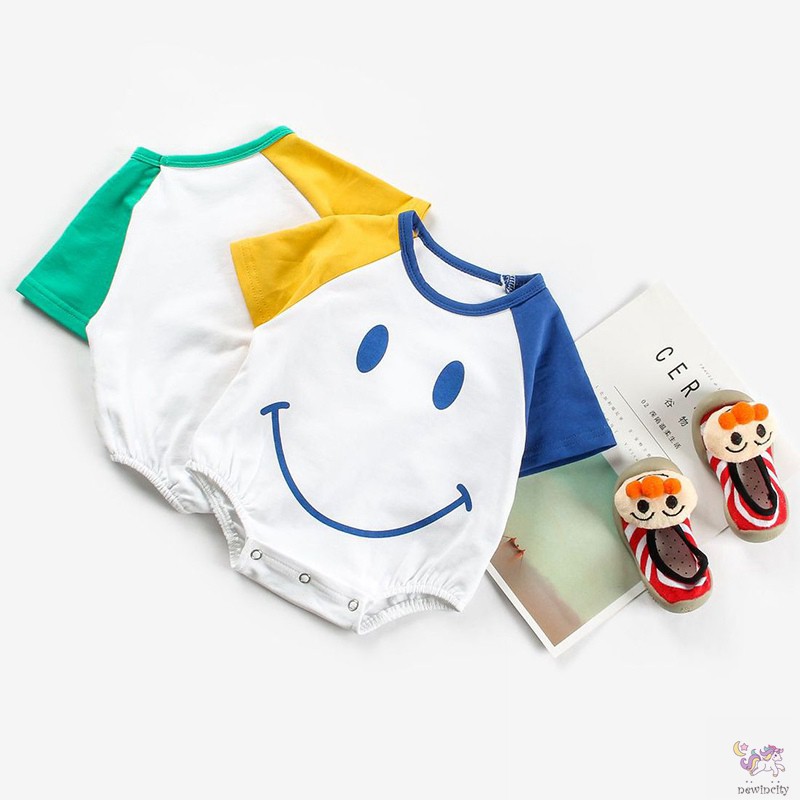 Bộ Áo Liền Quần Ngắn Tay Hình Mặt Cười Cho Bé Trai Và Bé Gái