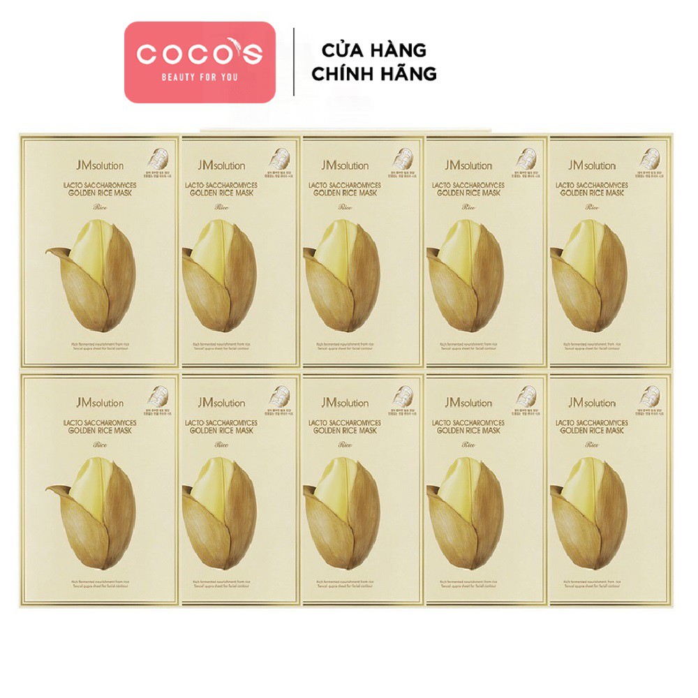 Combo 10 Mặt Nạ Làm Trắng, Chống Lão Hóa Jm solution Lacto Saccharomyces Golden Rice Mask 30ml x 10